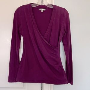 CAbi #790 purple stretch wrap top long sleeve